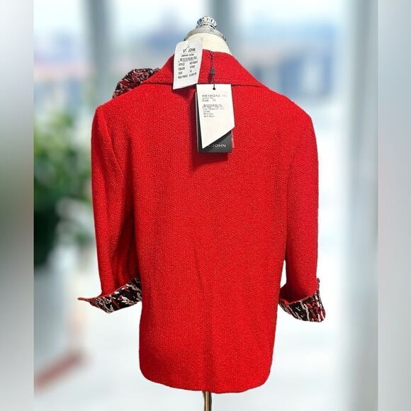 NWT St. John Venetian Red $1250 Tweed Boucle Wool Blend Jacket Blazer Size 10 - Picture 4 of 16